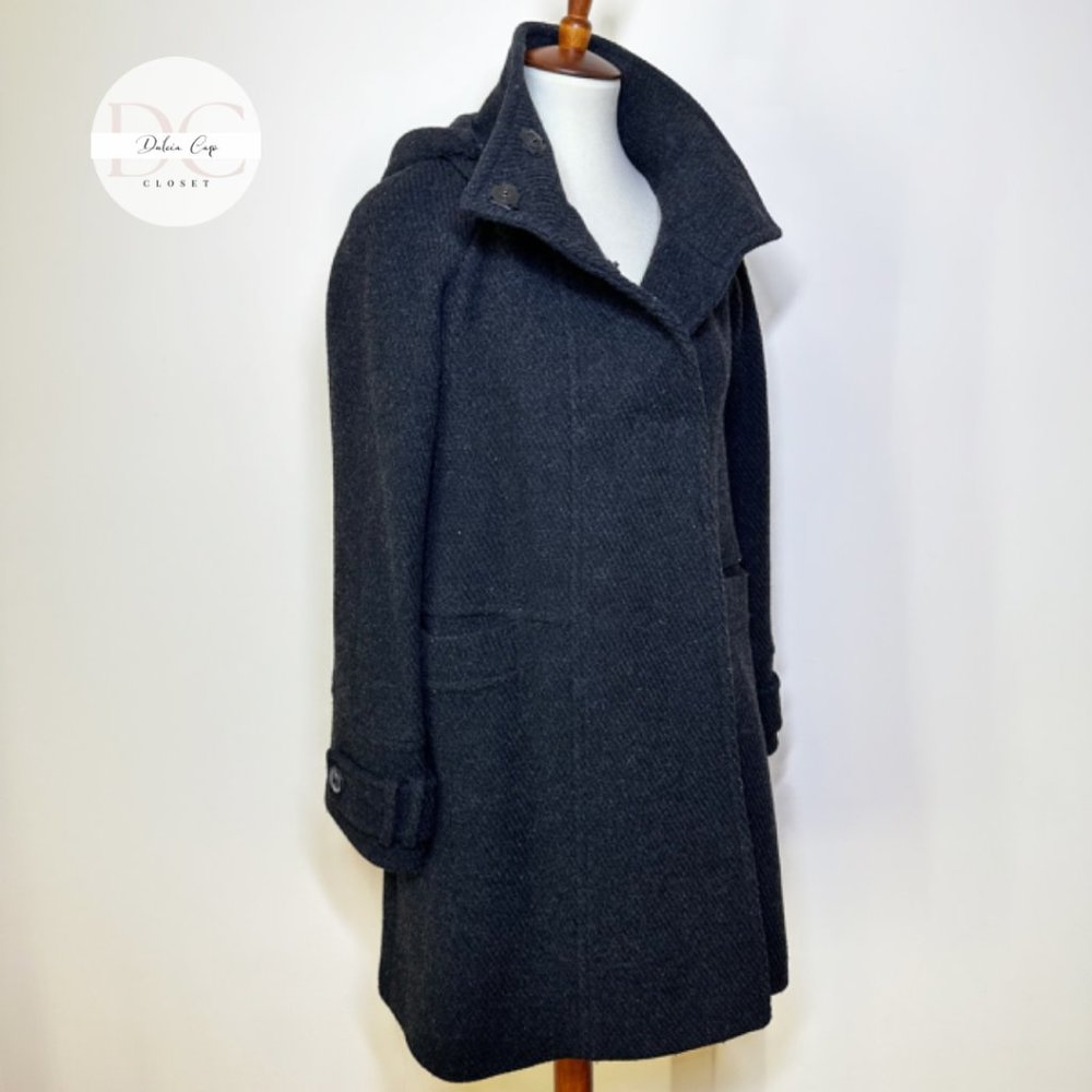 MASSIMO DUTTI Long Pea Coat Belled Sleeves Size 26 US - Picture 3 of 13